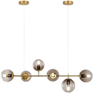 Imagem de Luminária Lustre 110cm Jabuticaba 6 Globos Vidro Pendente Teto Dourada