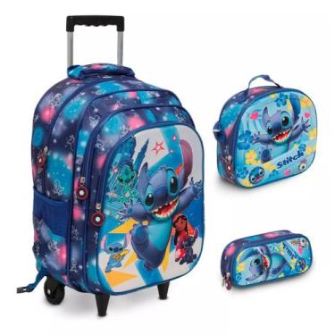 Imagem de Kit Mochila Infantil Bolsa Stitch Carrinho Lancheira Estojo - Plike