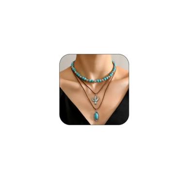 Imagem de Colares femininos estilo cowgirl ocidental em camadas, vintage, rodeio, turquesa, com contas, chapéu de caubói, conjunto de joias ocidentais para acessórios de roupa de vaqueira country, adjustable