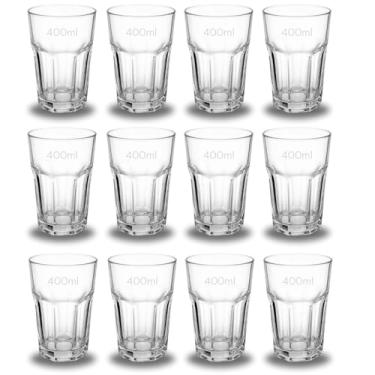 Imagem de Kit Jogo 12 Copos 400ml De Vidro Grosso Resistente Suco Agua Transparente Bar Hotel Buffet Restaurante Casa