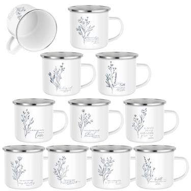 Imagem de Gandeer 10 peças canecas esmaltadas cristãs inspiradoras versículo bíblico canecas de café igreja batismo lembrancinhas de festa presentes religiosos para professores de escola dominical copos de