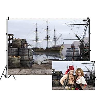 Imagem de DORCEV Pano de fundo náutico de 3 x 2 m para fotografia vintage veleiro barris desgastados com tema náutico festa de aniversário rústico antigo deck de madeira cowboy ocidental adereços de estúdio