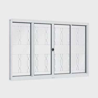 Imagem de Janela de Aço de Correr 100x200cm 4 Folhas com Grade Mosaico e Vidro Riobras