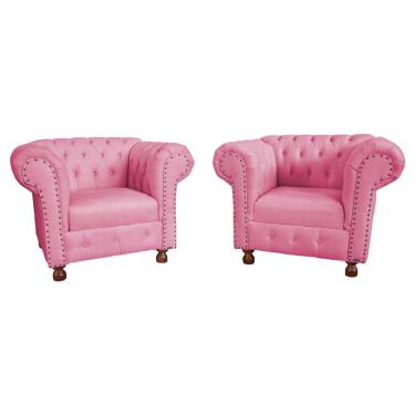 Imagem de Duas Poltronas Chesterfield Capitone Luis xv Suede Rosa / decoracao, sala tv estar, recepcao