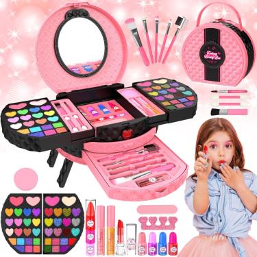 Imagem de Kit de maquiagem minifun para meninas de 3 a 12 anos com 66 peças laváveis