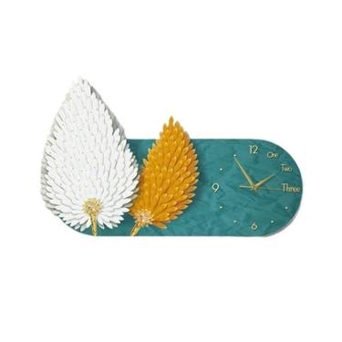 Imagem de Pintura decorativa com relógio Grande decoração de luminária de parede de penas com relógio e luzes LED, luminária de parede moderna 3D, relógios de parede grandes silenciosos e sem tique-taque, escul