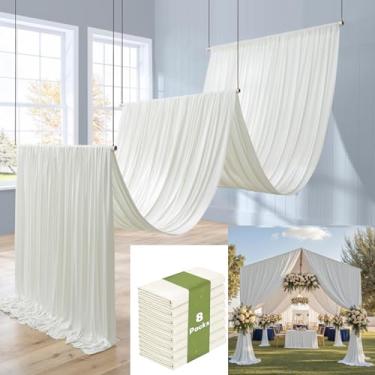 Imagem de Htper 8 painéis, cortinas de teto marfim de 1,5 x 6 m para festas de casamento, poliéster grosso sem vincos, 6 m, cortinas de teto de marfim extralongas para decoração de barraca de festa de