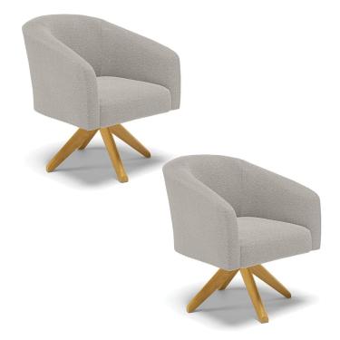 Imagem de Poltrona Decorativa Giratória MA30 kit 2 Stella Bouclê Cinza D03 - D`Rossi