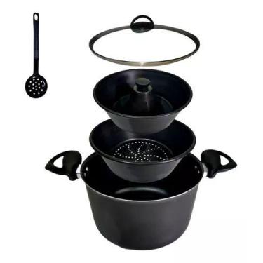 Imagem de Panela 3 Em 1 Antiaderente Multiuso  Espátula Nylon - Marcolar, Preto