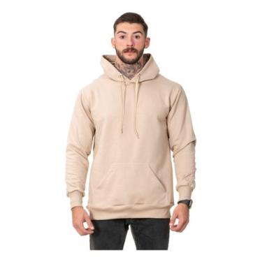 Imagem de Moletom Liso Blusa De Frio Masculino Com Capuz - Hs, Bege, GG