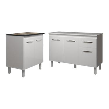 Imagem de Mobília Decor, Balcão Para Cooktop 4 Bocas Fran e Armário Aline 118 cm Cozinha Gabinete com Tampo Tampão Branco