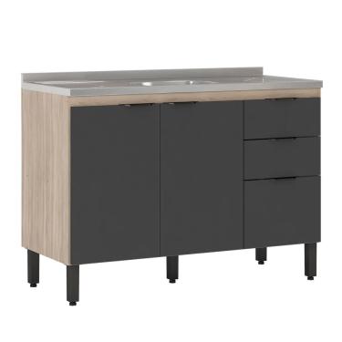 Imagem de Balcão de Pia 120m Firenze com 3 Portas 2 Gavetas Sem Tampo/Cuba - Avena Touch/ Grafito Demóbile 