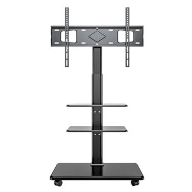 Imagem de WYUYIWH Suporte universal de TV para quarto, suporte de TV no chão com bandeja dupla para TVs de 91 a 70 cm, suporte giratório para TV com rodas, carrinho de TV móvel, prateleira ajustável, suportes