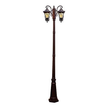 Imagem de CUTPOIY Luz de poste de lâmpada externa, iluminação de rua IP55 à prova d'água alumínio vidro paisagem luz duas cabeças lâmpada de coluna luzes de jardim europeu coluna de paisagem de polo alto ao ar