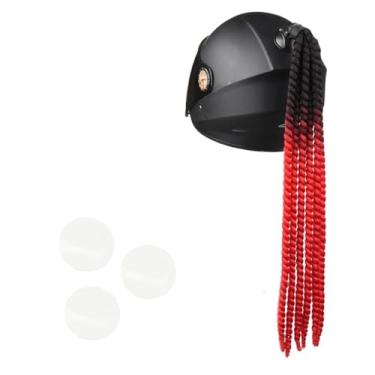 Imagem de Capacete Pigtail, capacete de motocicleta de 54,9 cm, rampa gradiente, tranças de capacete, cauda de cabelo com ventosa para qualquer decoração de capacetes (capacete não incluído)