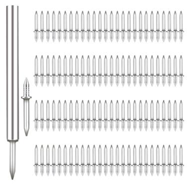 Imagem de 100 peças de fio de rodapé sem costura, linha de rodapé de cabeça dupla, pregos ocultos especiais com 1 peça de ferramenta de manga específica para unhas, rodapé, unhas sem costura, unhas sem marcação