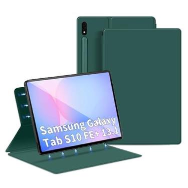 Imagem de QYiiD Capa magnética para Galaxy Tab S10 FE+ 33.3 cm/Galaxy Tab S10 FE Plus com suporte para caneta, capa magnética leve e fina com hibernar/despertar automático, verde-escuro