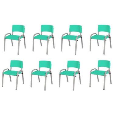 Imagem de Kit 8 Cadeiras Infantil Iso, Escola, Base Cinza- Verde Água - J A Garc