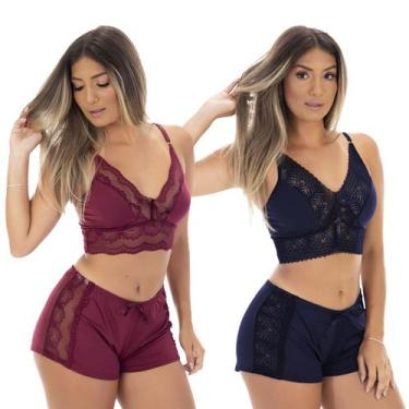 Imagem de Kit 2 Pijamas Baby Dolls Microfibra Renda Short Top - Dakota Lingerie 