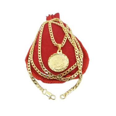 Imagem de Corrente Masculina 70cm 3mm São Jorge Folheada Ouro 18K CR634 - Wnbijo