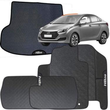 Imagem de Kit Jogo Tapete Hb20 Sedan 2012 a 2025 4 Peças + Tapete Porta Malas Em