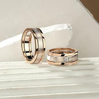 Imagem de Par de alianças em Ouro 18k Closet Joias com Brilhante, 10 a 33