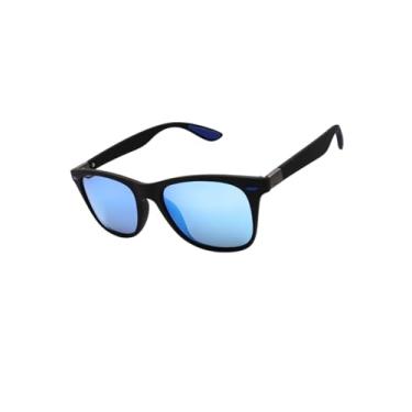 Imagem de Óculos de Sol Quadrado Polarizado Preto Vermelho Azul Espelhado Modelo Maresias Proteção UV 400 em Acetato Italiano Estilo Moderno (Azul Espelhado)