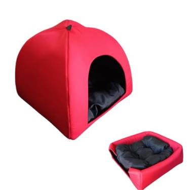 Imagem de Cama Pet 2x1: Casinha Cabana e Toca Iglu com Almofada Confortável para Cães e Gatos - Versatilidade e Conforto em um Único Produto - M