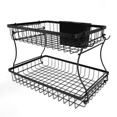 Imagem de Cesta de armazenamento de metal de 2 camadas, organizador de bancada, cesta destacável de frutas e vegetais para cozinha, frutas, legumes, lanches e banheiro