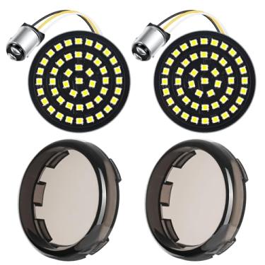 Imagem de PBYMT Novas lâmpadas LED 1157 de seta dianteiras de motocicleta 5 cm com tampas de lente fumê aptas para Harley Davidson Touring Dyna Softail Sportster Street Glide Road Glide Ferro 883, 2 peças