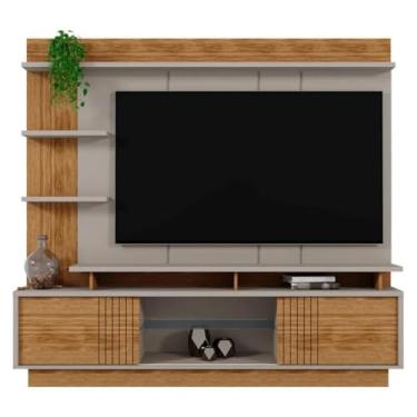 Imagem de Estante Home Vinhedos, Painel para TV até 65 Polegadas, 200cm, Madeira e Cinza (GRIGIO FOSCO/AMENDOA)