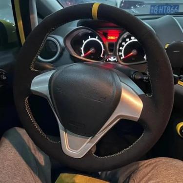 Imagem de LYBQFZ Capa de volante de camurça, acessórios de interior de carro, faça você mesmo, para Ford Fiesta 2008-2016 2017 Ecosport 2014-2015 2016 2017