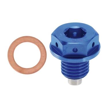 Imagem de REPAIROCK M12 x 1,5 4 mm Bujão magnético de drenagem de óleo de liga de titânio parafuso de porca de drenagem com 1 arruela de cobre azul 1 peça