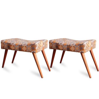 Imagem de Kit 2 Puff Cama inBox Bagdade Retangular com Pés em Madeira Maciça Tecido Suede