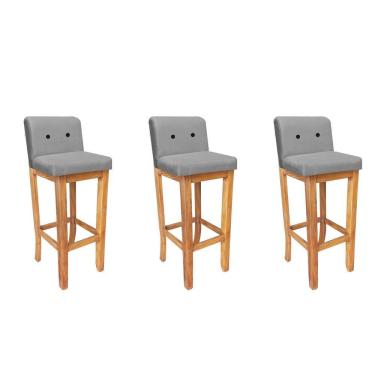 Imagem de Kit 03 Banqueta Alta Com Encosto Aila Balcão Bistrô Corino Cinza Botão Preto - Amey Decor