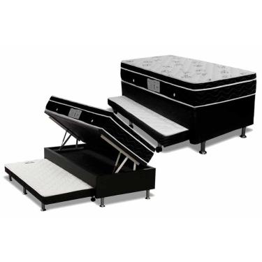 Imagem de Cama Box Baú C/Auxiliar Solteiro: Colchão Molas Ortobom Nanolastic Physical + Base Black(88X188)