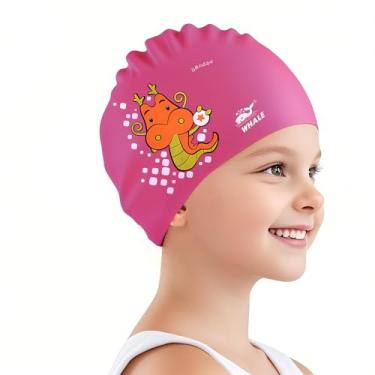 Imagem de Touca de natação infantil com estampa de animal fofa adequada para meninos e meninas de 3 a 16 anos de idade (estampa de dragão chinês)