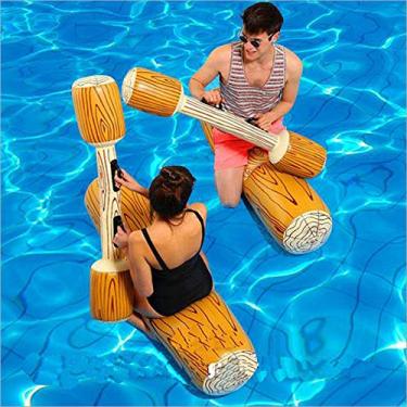 Imagem de MENGDUO Conjunto De 2 Peças De Brinquedos Infláveis Flutuantes Para Adultos E Crianças, Jogos De Esportes Aquáticos Para Festas Na Piscina, Jangadas De Madeira Para Brinquedos Flutuantes