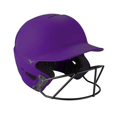 Imagem de Capacete de rebatida de softball Mizuno F6 adulto Fastpitch com máscara, roxo, pequeno/médio