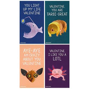 Imagem de Mini pescador Axolotl Tardigrade Aye Aye Strange Creature Valentines (cartões tamanho carteira com pequenos envelopes) para o Dia dos Namorados por Nerdy Words (conjunto de 32)
