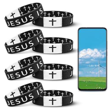 Imagem de Pulseira de 4 peças com versículo bíblico diário WWJD, pulseira de Jesus Cristão para mulheres e homens, pulseira de presente de Jesus, pulseira What Would Jesus Do, Fibra de poliéster, Sem Pedra
