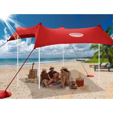 Imagem de UMARDOO Tenda De Praia Familiar Umardoo, Cobertura, Guarda-Sol, Portátil, Grande E Compacto, Fácil Montar Com Bolsa Dobrável Para Viagens Ao Ar Livre (Vermelha, 3 X Metros, 4 Postes)