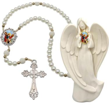 Imagem de Terço Oraçao Luxo com Imagem Anjo São Miguel Decoração Casa Capelinha 