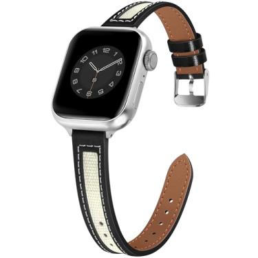 Imagem de Newlibery Pulseira feminina de lona de couro de grão Silm compatível com Apple Watch séries 10, 9, 8, 7, 6, 5, 4, 3, 2 e 1 de 38 mm, 40 mm, 41 mm, 42 mm (S10)