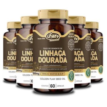 Imagem de Kit5 Óleo De Semente De Linhaça Dourada 1000 Unilife 60 Caps