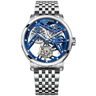 Imagem de AGELOCER Relógios mecânicos masculinos, relógio de pulso esqueleto turbilhão com movimento mecânico e mostrador esqueleto, relógio social luxuoso, UUL: 9004A9, Mecânico