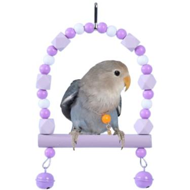 Imagem de Balanço de pássaro de madeira colorido, brinquedo de balanço de periquito com sinos, calopsita, periquito, periquito, suporte de poleiro de conure, acessórios de gaiola de pássaros para equilibrar