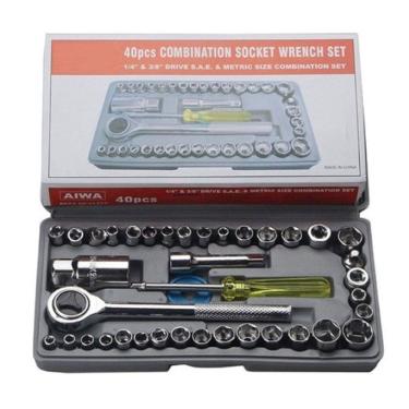 Imagem de Jogo Chaves Jogo Catraca Reversível Soquetes 40 Peças Com Chave Vela 21mm Maleta