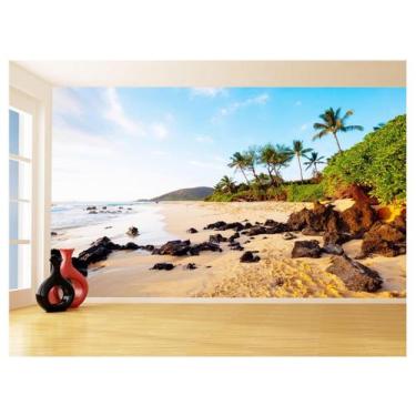 Imagem de Papel De Parede 3D Praia Mar Areia Pedras Céu 3,5M Npr265 - Você Decor