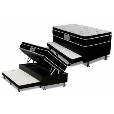 Imagem de Cama Box Baú C/Auxiliar Solteiro: Colchão Molas Ortobom Nanolastic Physical + Base Black(88X188)